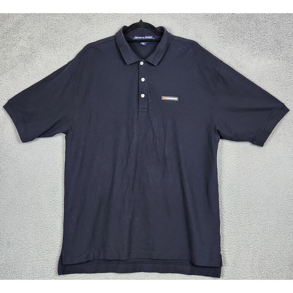DEVON AND JONES Shirt Mens XL Black Polo Hankook Logo 100% Pima Cotton